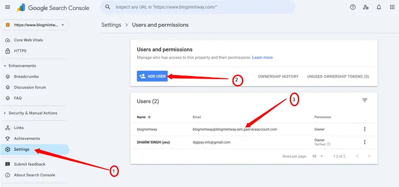 google search console me setting par jaaye or add user par mail add kare or owner sellect kare