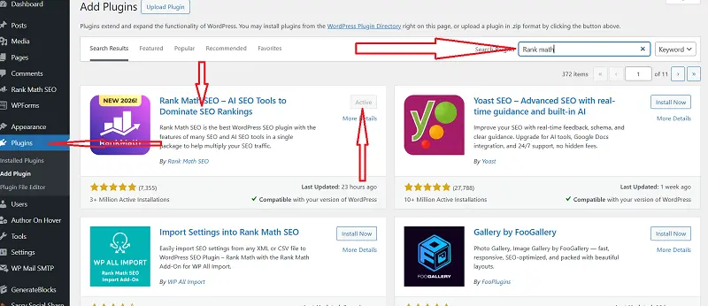 Rank Math SEO plugin install kaise kare WordPress me step by step guide